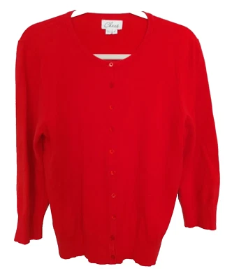 Chaus Cardigan Sweater Button Front 3/4 Slv Red Size Large #16868 - Image 1 of 3