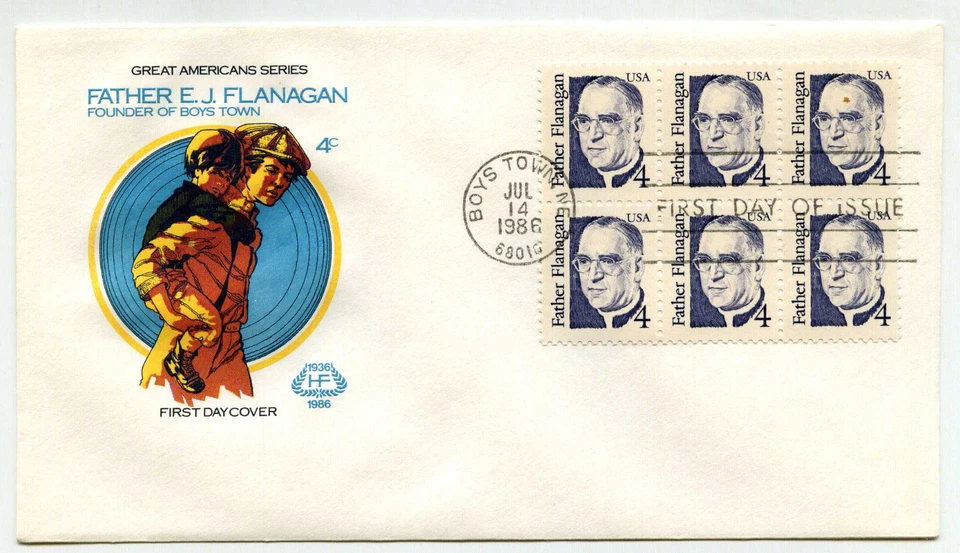 2171 4c Father Flanagan, Farnam, HF, block of 6, FDC - Image 1 of 1