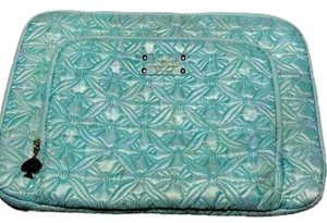 Kate Spade Zip Around 14” Quilted Laptop Case Aqua With Gold Hardware 3 Pocket - Picture 1 of 10