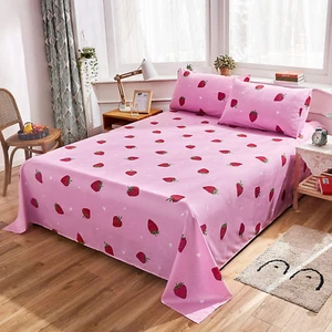 Pink Bed Sheet Set Twin Size Kawaii Red Strawberry Pattern with 14” Deep Pockets - Picture 1 of 12