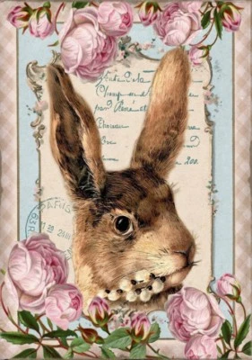 BÜGELBILD-Vintage-Shabby-Nostalgie-Hase-Ostern-Easter-3225 - Bild 1 von 2