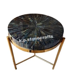 24" Tiger Eye Coffee Table, Amazing Blue Tiger Eye Round Kitchen Table & Marble - Picture 1 of 6
