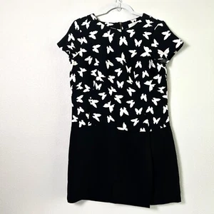 Vestido Ann Taylor Loft Cintura Caída Pequeño 6P Negro Blanco Mariposa Manga Corta - Imagen 1 de 14