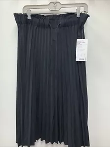 Athleta Womens Hayes Pleated Midi Skirt Size Large Black Elastic Drawstring New - Picture 1 of 7