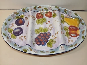 Gibson Elite Bella Fruita Pattern Large 3 Section Oval Dish Platter 17" Rare - Picture 1 of 9