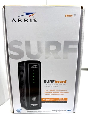 ARRIS SURFboard SBG10 DOCSIS 3.0 16 x 4 Gigabit Cable Modem & AC1600 Wi-Fi 5 - Image 1 of 4
