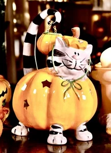 Blue Sky Clayworks Halloween PUMPKIN CAT Tea Light Candle Hse NEW Auth Retailer - Picture 1 of 5