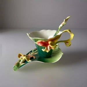 “Franz” Porcelain Brilliant Blooms Canna Lily Flowers Cup +Spoon - Picture 1 of 14