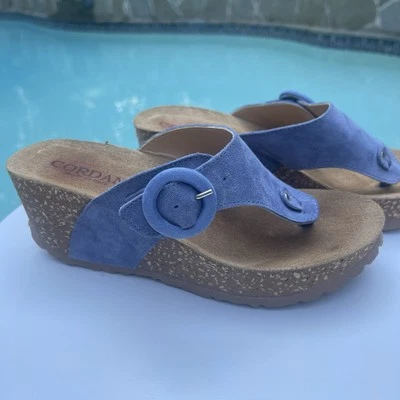 Cordani Ashley Cork Platform Wedge Sandal Periwinkle Suede 2 1/2" Heel Size 6.5 - Image 1 of 4