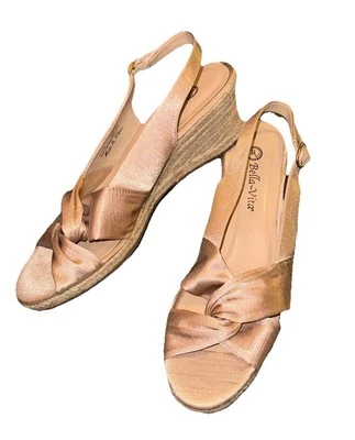 Zapatos de tacón de cuña Bella Vita Kimora alpargata champán satinado seda para mujer 10 WW Foto 1 de 4