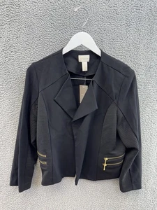 Chicos Travelers Jacket Women's Size 2 Black Textured Knit Open Front NWI - Picture 1 of 12