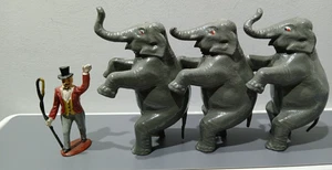 Vintage Britain Lead Standing Performing Circus Elephants Set Of 3 & Ring master - Picture 1 of 15