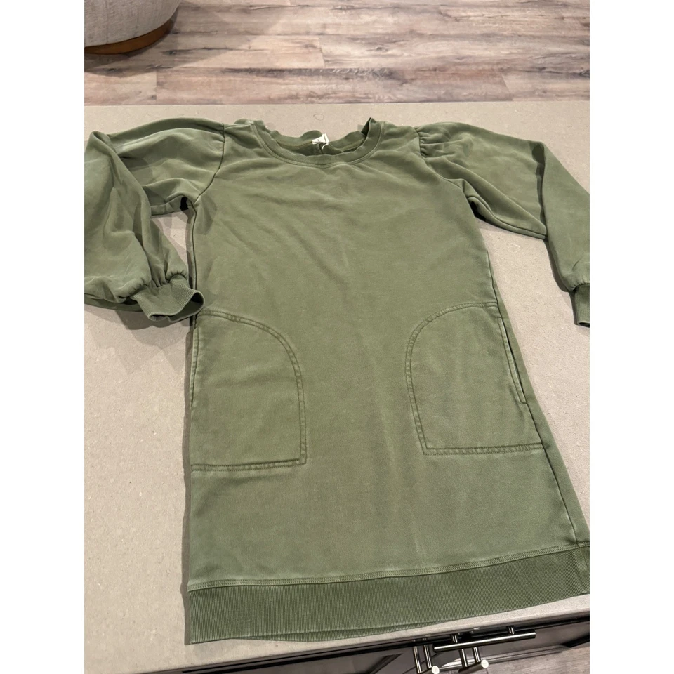 Daily Practice by Anthropologie Olive Green Puff Sleeve Sweatshirt Dress Size S - Image 1 of 4