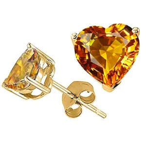 1.00 - 3.00 CT 14K Y GOLD PLATED OVER SILVER HEART CITRINE CANARY STUD EARRINGS - Picture 1 of 1