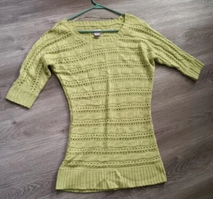 Y2K SO Sweater Dress Womens L Neon Green Metallic Bodycon Knit Mini Party Club - Picture 1 of 12