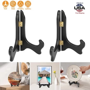 2× NEW Wooden Plate Easel Dish Display Holder Folding Photo Frame Stand 6 in USA - Picture 1 of 12
