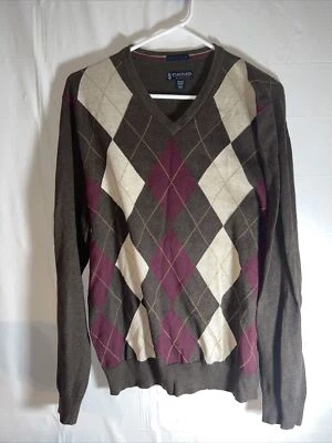 Suéter marrón con cuello en V de algodón Stafford Signature Pima para hombre talla M Foto 1 de 4