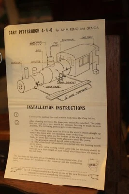 Hoja de instrucciones de modelismo ferroviario vintage Cary locomotora funciona 4-4-0 Foto 1 de 2