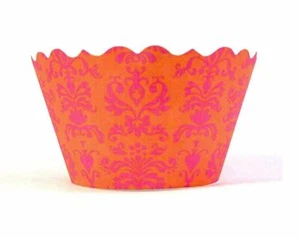 Bella Couture Lu Lu Damask Cupcake Wrappers, Citrus/Pink, 50-Pack Bulk - Picture 1 of 1