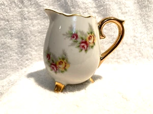 ENESCO Ceramic Creamer Pink/Yellow/Red Roses Japan 2 3/4" x 2" Gold Trim - Picture 1 of 6