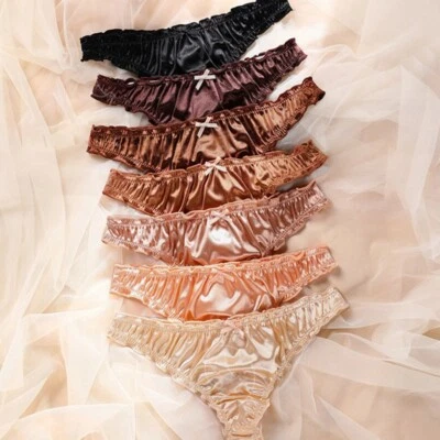 Trendy Satin Panties with Lace Bow Detail Low Waist Briefs in Solid Color - Image 1 of 4