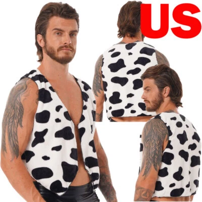 Hombres Vaquero Cosplay Prendas para el torso Chaleco Estampado de Vaca Frente Abierto Cárdigan Chaleco Disfraz Foto 1 de 3