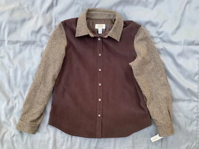 New Talbots Petites Wool Shirt Jacket Brown/Crm 10 Faux Suede/Herringbone - Image 1 of 4