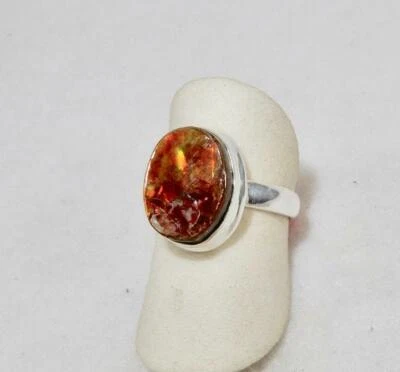 Anillo Ovalado Ammolita Plata de Ley 925 Talla 7.5 Trae Prosperidad Foto 1 de 3