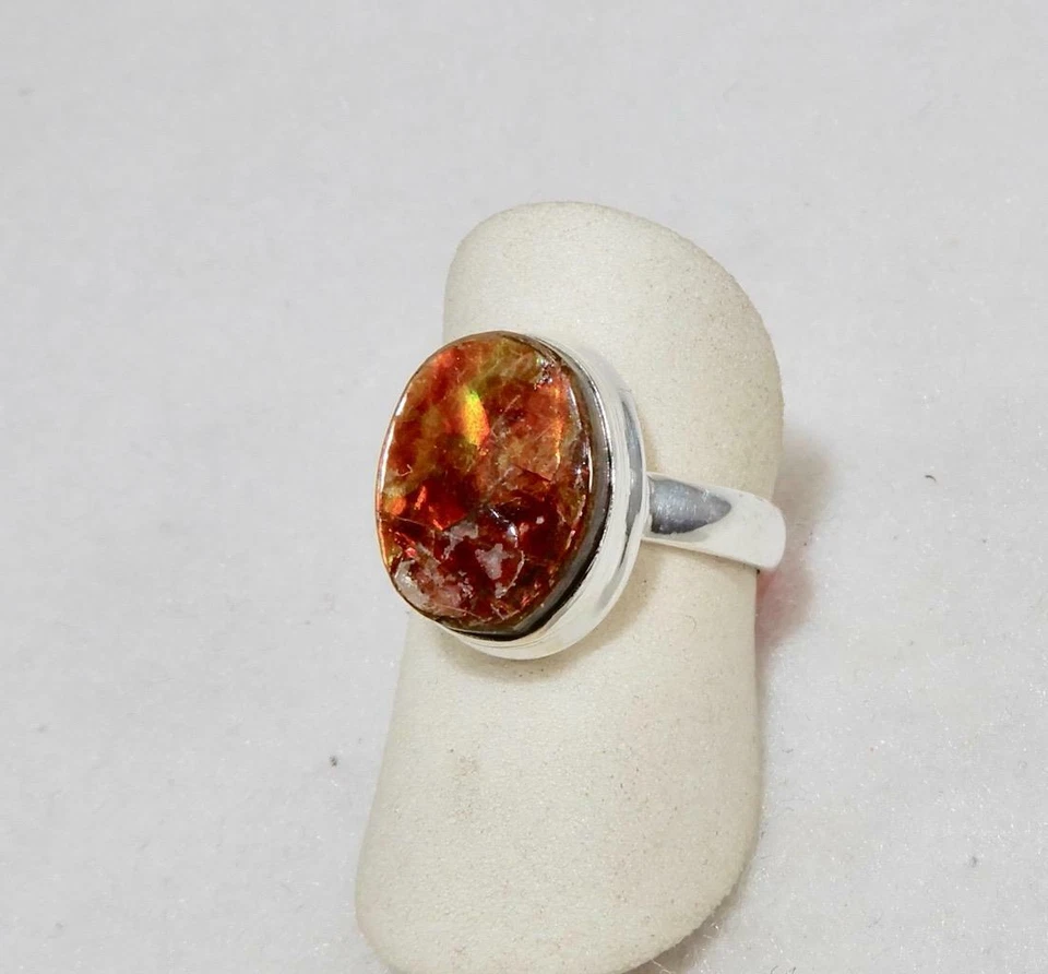 Anillo Ovalado Ammolita Plata de Ley 925 Talla 7.5 Trae Prosperidad Foto 1 de 3