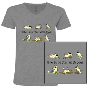 Teddy der Hund T-Shirt Life Is Better with Dogs Damen V-Ausschnitt Tee Limited Edition - Bild 1 von 5