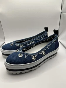 MSGM Made In Italy Slip On Denim Platform Loafers Size 6/37 Blue Designer - Imagen 1 de 11