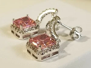 Pink Lab Created Topaz Earrings in Sterling Silver - Picture 1 of 5