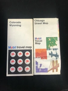 2 Vintage Mobil Travel Maps - Colorado, Wyoming 1971 - Chicago Street Map 1976 - Picture 1 of 2