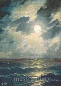 32 - 5"x7" CANVAS GICLEE FINE ART PRINT SEASCAPE Moonlit Night Black Sea WAVES  - Picture 1 of 1