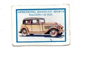 D.C.THOMPSON TRADE CARD MOTOR CARS 1934 ARMSTRONG SIDDELEY SPORT SALOON 20 H.P. - Picture 1 of 2