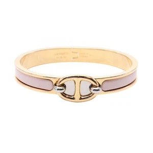 HERMES Mini Click Chaine d'Ancre Bangle Gold Plated SS enamel Pink Used Women - Picture 1 of 5