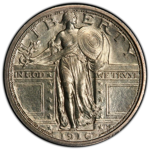 1916 25C Standing Liberty Quarter Dollar PCGS UNC Detail Cleaned Cover