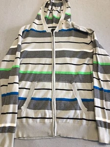 Ocean Current Sweater Men's Medium Full Zip Bold Stripe Knit Hoodie - Picture 1 of 5