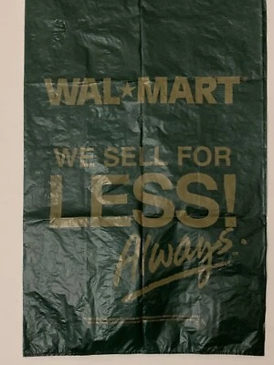 Bolsa de mercancía de plástico Walmart verde/dorada de colección rara. Sin lágrimas/agujeros EXC Foto 1 de 4