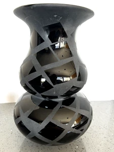 Black Amethyst Glass Geometric Vase Hand Blown Ground Pontil 10" Tall Shelf412 - Picture 1 of 10