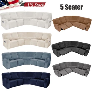 5 Seater L Shape Velvet Recliner Corner Sofa Cover Stretch Sectional Slipcover - Picture 1 of 69