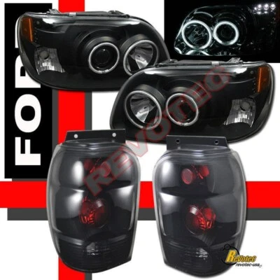 Черные дымчатые светодиодные прожекторные фары и задние фонари 98-01 Ford Explorer G3 Halo - Изображение 1 из 4