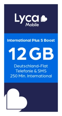 Scheda SIM prepagata Lyca senza contratto International Plus S Boost, 12 GB, 250 min - Immagine 1 di 4