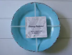 Set 4 Heavyweight 9" Salad Plates MELAMINE Tommy Bahama Turquoise Blue Crackle - Picture 1 of 9