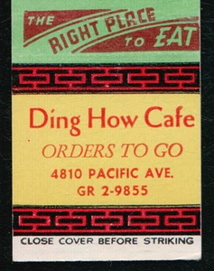 KENT WA Ding How Cafe Vtg Chinese Restaurant Advertising Match Book Cover Old MB - Picture 1 of 3