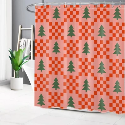 Naranja Geométrico Verde Árbol de Navidad Cortina de Ducha Baño Accesorios Set Foto 1 de 4