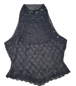 Vintage Papell Boutique Evening Top 100% Silk Black Beaded Lined Size PS classy - Picture 1 of 10