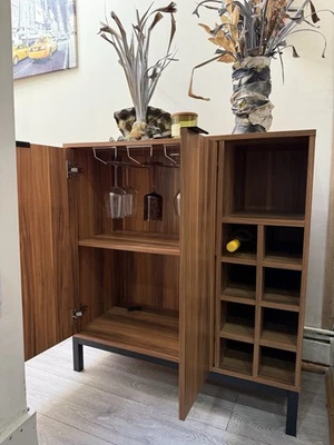 Walker Edison Bar Cabinet with Wine Storage, Brown - Image 1 of 4