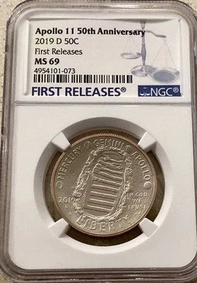 2019 D Apollo 11 50th Commemorative Clad Half Dollar: NGC MS69 First Releases - Image 1 of 2