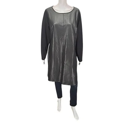 Belle by Kim Gravel Ponte Knit Back Faux Leather Front Dress 1X Plus Size Black - Image 1 of 4